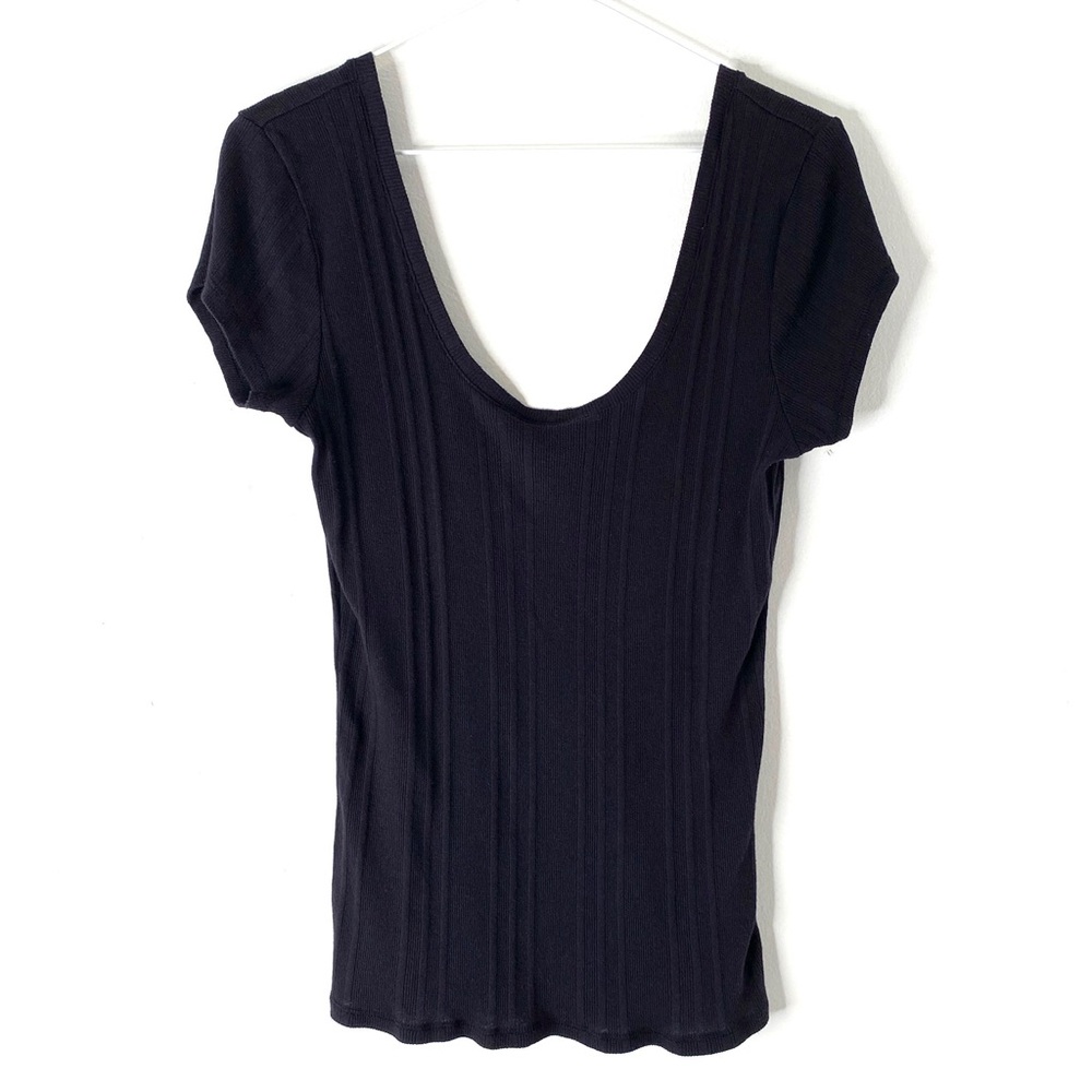 Frame Denim Black Scoop Neck Ribbed Top